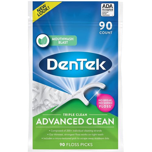 DenTek Triple Clean Advanced Clean Floss Picks, No Break & No Shred Floss, 90 Count, (Pack of 1)