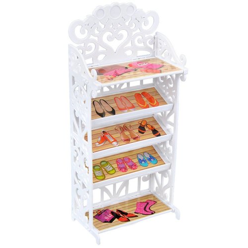 E-TING 1 Doll Shoes Rack Shoes Shelf Cupboard Accessory with 20 Pairs Doll Shoes High Heel Shoes Boots Sandals Set for 11.5 inch Doll Playset Accessories