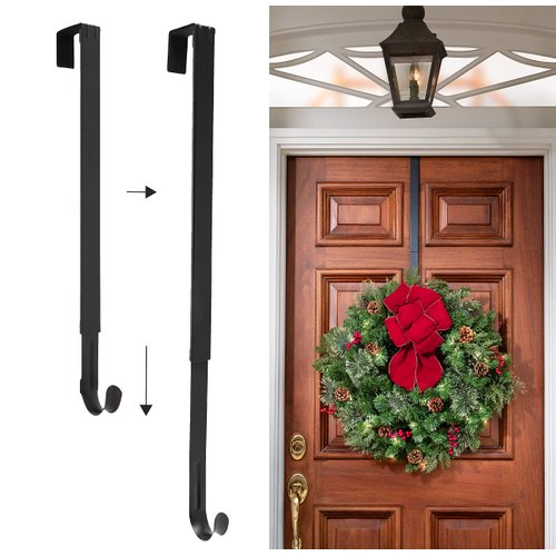 Haute Decor Adapt Adjustable Length Wreath Hanger - Matte Black Metal - Holds up to 20 lbs. - Over The Door Wreath Hanger for Year-Round Indoor and Outdoor Use