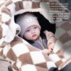 7AM Enfant Car Seat Covers - Cocoon Baby Cover for Boys & Girls, Rain & Snow Repellent, Breathable Windproof, Center Zipper, Universal Fit for Infant Car Seat (0-12M) (Print Checkers Tan)