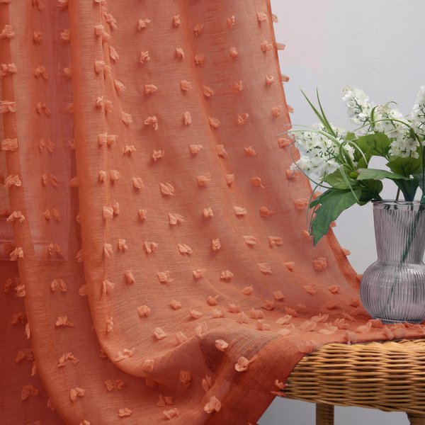 KOUFALL Rust Back Tab Rod Pocket Pom Pom Sheer Curtains for Bedroom 52 by 108 Inches Long