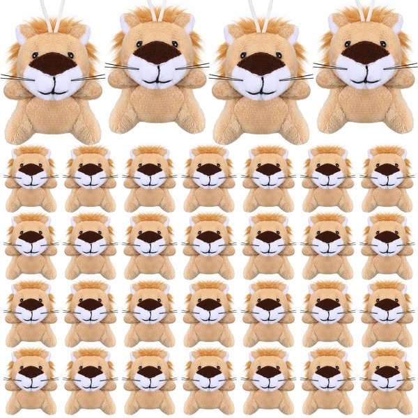 Shappy 50 Pcs Mini Animal Plush Toys Small Stuffed Animals Bulk Cute Tiny Animal Keychains for Gift Party Carnival Prize (Lion)