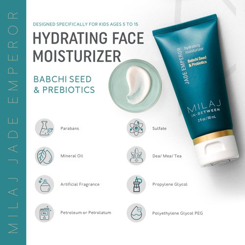 MILAJ Jade Emperor Hydrating Face Cream | Lightweight Moisturizer to Brighten, Refine, and Nourish Skin | Clean Skincare for Kids and Teens Ages 5-15