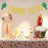 Three esta Banner,Mexican Fiesta 3rd Birthday Party Decorations, Child 3 Year Old Party Supplies Gold & Green