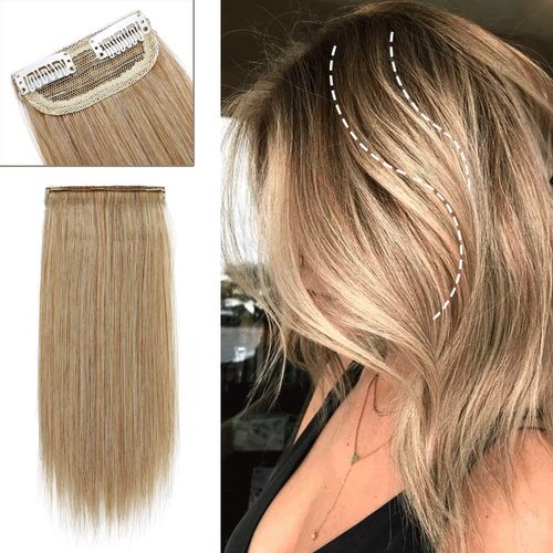 Rich Choices Clip In Mini Human Hair Extensions One Piece Short Straight Invisible Seamless Hairpin Hair For Thinning Hair Adding Hair Volume Cushion High Hair For Men Women(12'',#27 Dark Blonde,17g)
