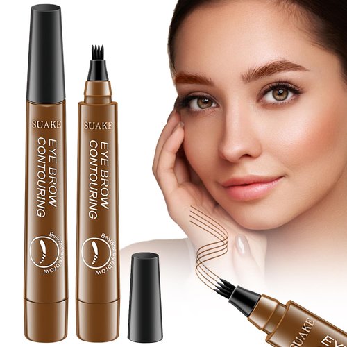 2PCS Magical Precise Waterproof Brow Pen,Eye Brow Contouring Pen Pencil,4 Tip Microblade Eyebrow Pen,Eyebrow Pencils for women Creates Natural Looking Brows Effortlessly (light brown)