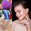 Holographic Chunky Glitter Silver Gold Magic Purple and Purplish Blue Cosmetic Body Hair Face Eye for Festival Carnival Beauty Rave Accessories Different Shapes 4 Pots+ Quick Dry Primer Glue Gel