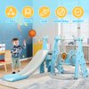 Toddlers Slide and Swing Set 4 in 1 Kids Freestanding Climber Slide Playset for Boys Girls with Basketball Hoop Extra Long Slide Easy Set Up Baby Playset