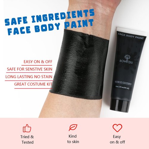 Bowitzki Face and Body Paint 2oz Cream Makeup 60ml Water Based Face Painting Special Effects For Adults Children Kids Halloween Christmas Party Stage Cosplay (Black+White)