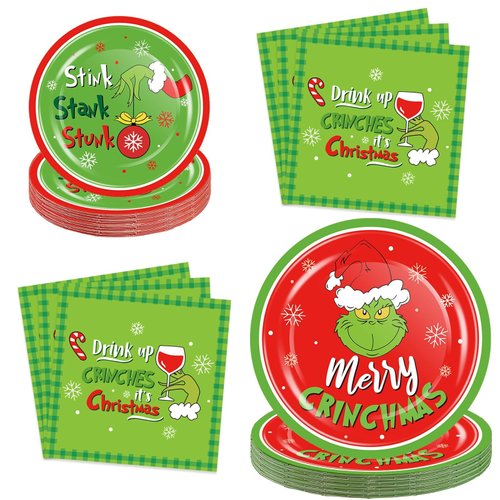 Guass Christmas Party Decorations, 64 Pack Christmas Paper Plates and Napkins Xmas Dinner Plates Dinnerware Set for Xmas Holiday Birthday Baby Shower Party Favors Supplies, Serve 32, 7/9 Inch