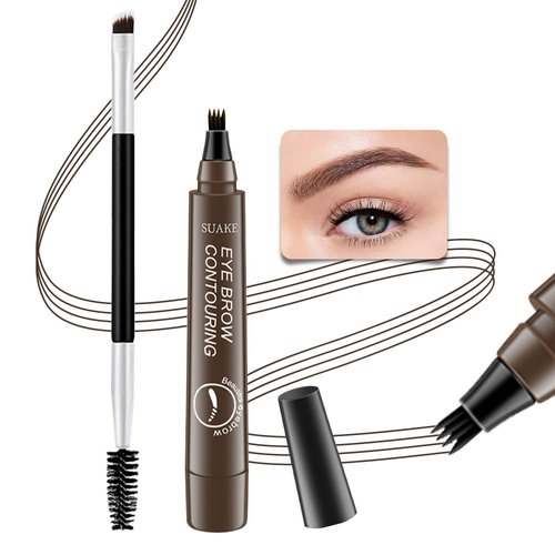 Magic 4 Fork Tip Eyebrow Pen with Dual-ended Eyebrow Brush for Natural-Looking Hair-Like Defined Brows,Waterproof 4 Tipped Precise Brow Pen with Sponge Micro-Fork Tips Applicator (Dark brown)