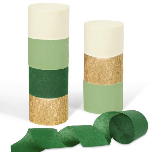 Whaline 8 Rolls Crepe Paper Streamers Gold Green Crepe Paper Rolls Flower DIY Kits for Wedding Birthday Valentine's Day Decor Bachelorette Bridal Baby Shower Backdrop Photo Booth,4 Colors