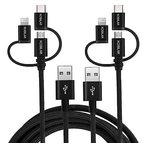 Kobilar Apple MFi Certified 3 in 1 Charging Cable, CarPlay Cable, USB A to Lightning/Type-C/Micro, Multi Charger Cable, Compatible with iPhone,iPad,Samsung,Pixel,Android (Black, 2pack-3.3+6.6ft)