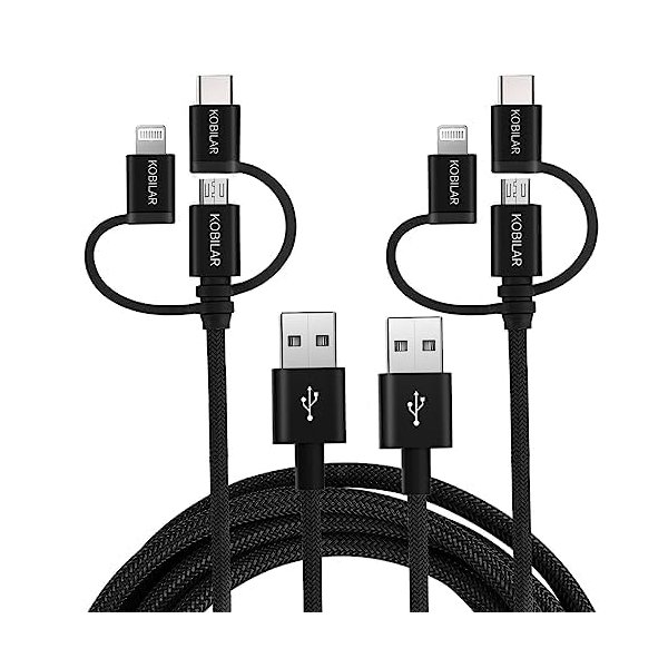Kobilar Apple MFi Certified 3 in 1 Charging Cable, CarPlay Cable, USB A to Lightning/Type-C/Micro, Multi Charger Cable, Compatible with iPhone,iPad,Samsung,Pixel,Android (Black, 2pack-3.3+6.6ft)