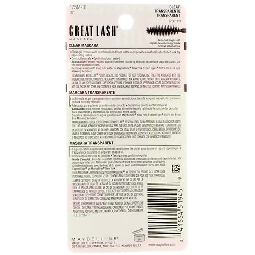 Maybelline Great Lash Washable Mascara, Clear [110], 1 ea (Pack of 2)
