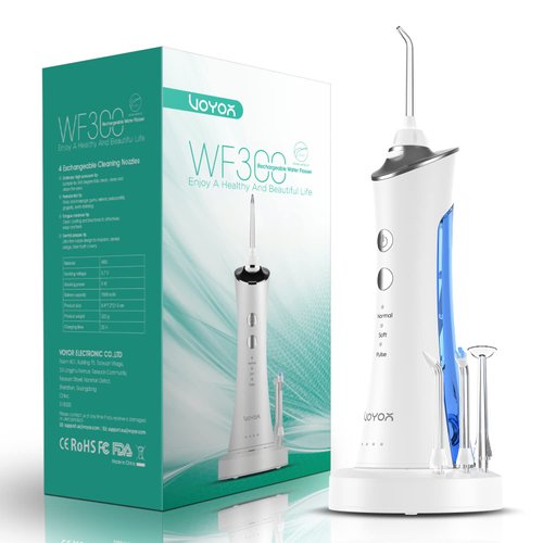 VOYOR Water Dental Flosser for Teeth, Portable and Rechargeable Oral Irrigator with 4 Flossing Tips & IPX7 Waterproof Teeth Cleaner Picks for Home Travel WF300, Blue