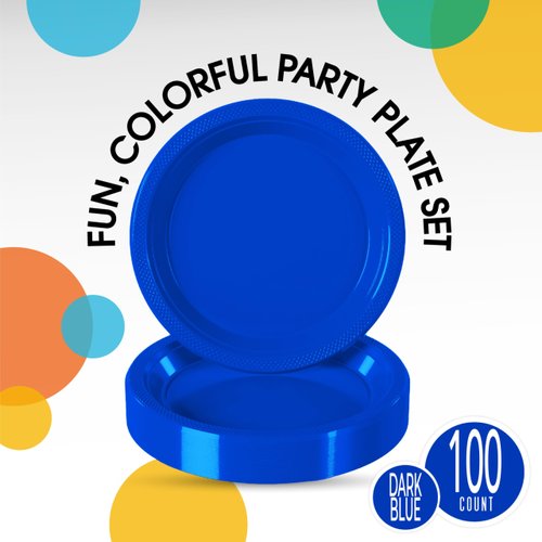 Exquisite 7 Inch. Dessert Plates Dark Blue Plastic Plates Disposable, 100 Count Dark Blue Plate Set, Disposable Plates For Party, Plastic Plates For Party, Great Party Supplies & Plastic Party Plates