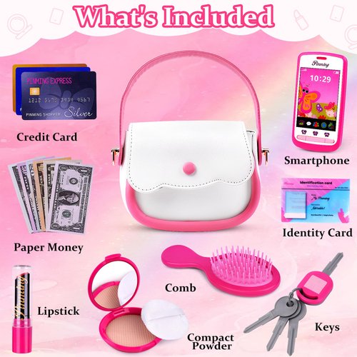 GJZZ Play Purse for Little Girls Toys - Toddler Purse Set Pretend Play Makeup Toys for 3 4 5 6 7 Year Old Girls, Kids Toy Purse Birthday Gifts for Girls Ages 3-5 4-5 6-8 Years Old