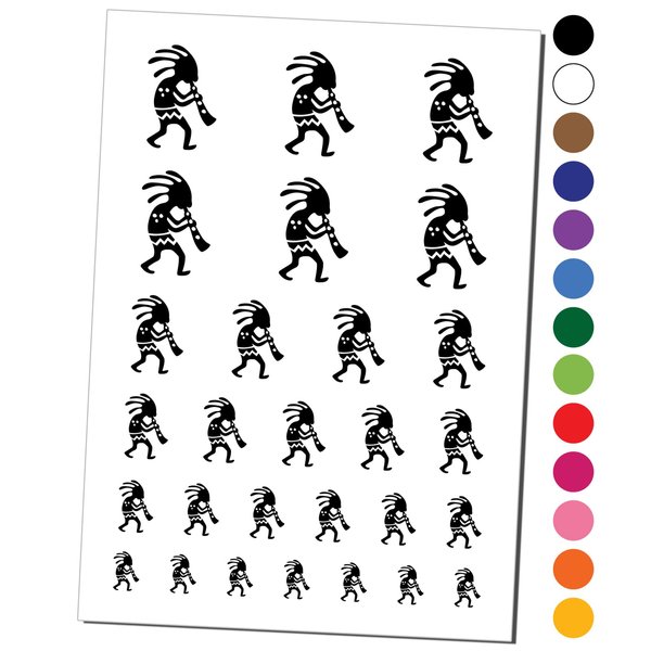 Kokopelli Southwest Native American Fertility Deity Temporary Tattoo Water Resistant Fake Body Art Set Collection - Dark Green (One Sheet)