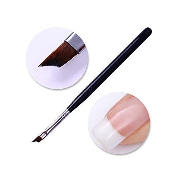 Oblique Head French Tip Nail Brush Black Handle UV Gel Acrylic Painting Drawing Pen Pack of 1