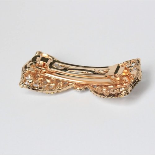 BeeSpring 1Pcs Korean Style Crystal Rhinestone Hair Barrettes Butterfly Pearls Hair Clips Pins for Women Girls (Gold)