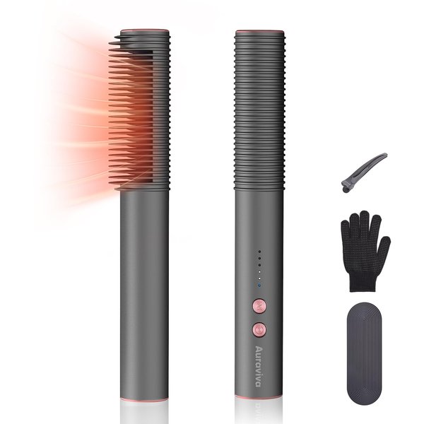 Hair Straightener Brush, Hair Straightener Comb with Dual Voltage Anti-Scald Straightener Brush, Heat Brush Straightener with 5 Temp Gifts for Women