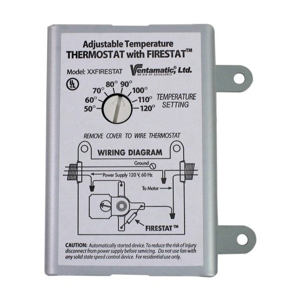 Ventamatic XXFIRESTAT 10-Amp Adjustable Programmable Thermostat with Firestat for Power Attic Ventilators, Replacement Thermostat , White