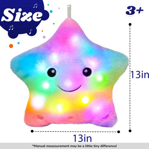 Cuteoy 13" Musical Rainbow Star Plush Pillow Glowing Twinkle Night Light Stuffed Animal LED Toys Adjustable Volume Birthday for Girls Boys