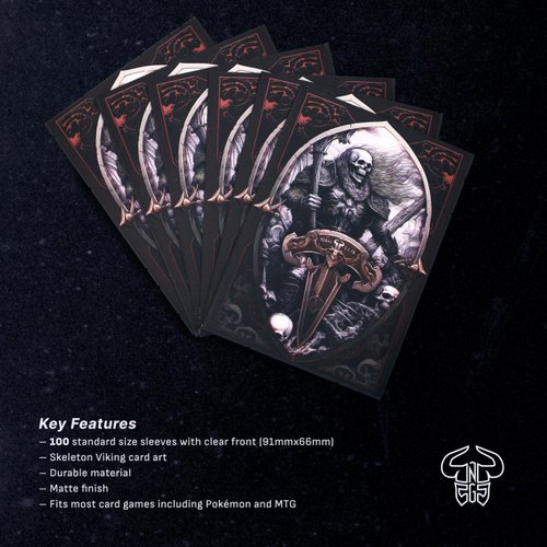 Norse Gear Matte Card Art Playing Card Sleeves - 100ct Standard Size (91mmx66mm), Skeleton Viking