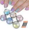 6 Jars Mermaid Chrome Nail Powder, Aurora Nail Powder Iridescent Pearl Nail Art Powder Metallic Mirror Effect Pigment Glitter Dust Kit Nail Art Supplies for Gel Polish Nail Decorations