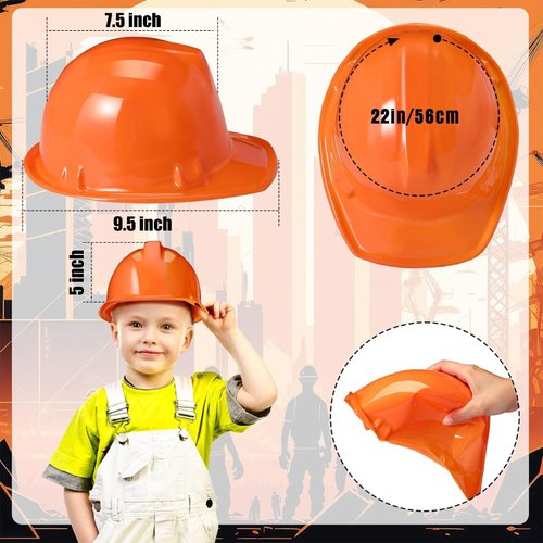 Sumind 48 Packs Party Construction Hats Kids Worker Soft Plastic Hat Age for 3 4 5 6 7 8 Kids Dress up Birthday Supplies(Orange)
