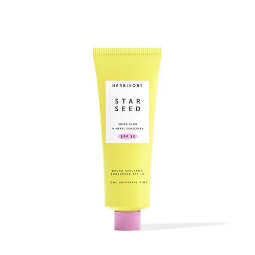 HERBIVORE Star Seed Sheer Glow + Brightening Silicone-Free 100% Mineral Zinc Oxide Sunscreen for Face - SPF 30 with Vitamin C + Prebiotics, (Benzene-Free) (Universal Tint) 50 mL / 1.7 oz