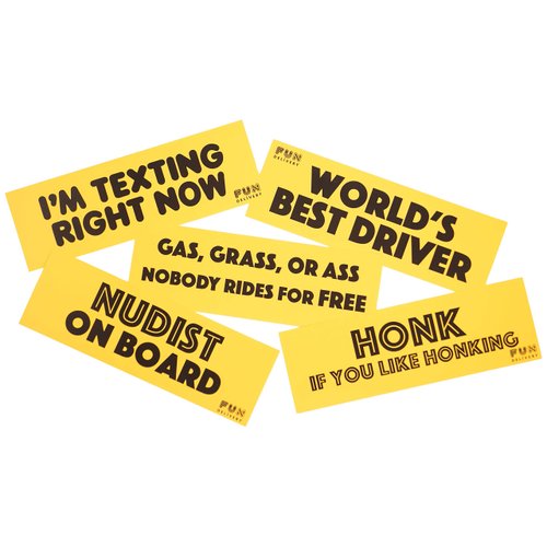 FUN delivery Prank Bumper Stickers 5 Pack Removable Joke Gag Gift White Elephant Stocking Stuffer