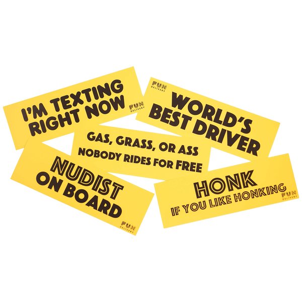 FUN delivery Prank Bumper Stickers 5 Pack Removable Joke Gag Gift White Elephant Stocking Stuffer