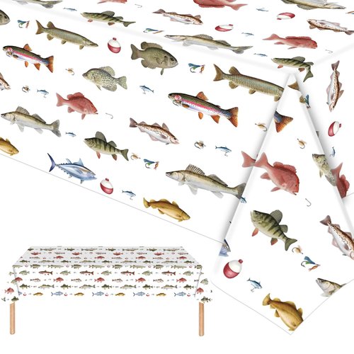 PHOGARY Fishing Tablecloth Gone Fishing Party Decorations Ofishally One Birthday Decorations, Disposable Plastic Table Cover Under The Sea Fisherman Camping Party Supplies, 2 PCS