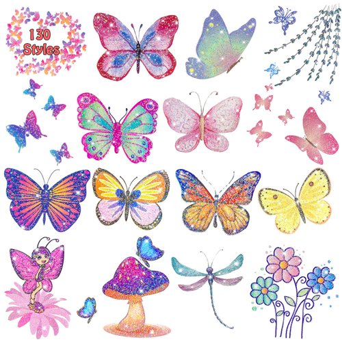 Leesgel Butterfly Tattoo Children, 130 Styles Glitter Tattoo Set for Girls, Butterfly Fake Tattoos Stickers, Gifts, Party Bags, Children's Birthday Party, Girls, Birthday Decoration, Festival
