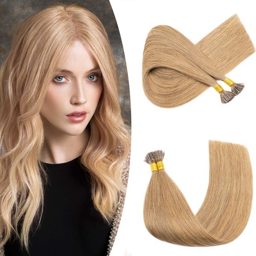 100 Strands/Pack Pre Bonded I Tip Remy Human Hair Extensions Cold Fusion Hair Piece Keratin Stick In Hair Extensions Long Straight For Women 20 Inches #27 Dark Blonde 50g
