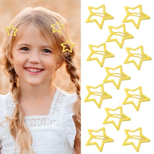 Metal Star Snap Hair Clips - Cute Yellow Small Y2K Star Barrettes, Hollow Non-slip Hairpins for Kids, Lovely Headpieces for Everyday Fashion and Party, 10PCS