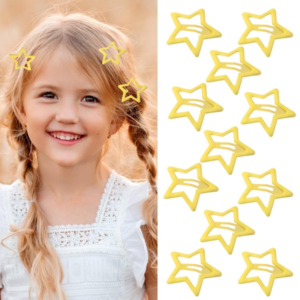 Metal Star Snap Hair Clips - Cute Yellow Small Y2K Star Barrettes, Hollow Non-slip Hairpins for Kids, Lovely Headpieces for Everyday Fashion and Party, 10PCS