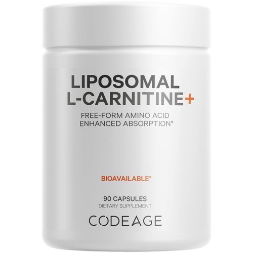 Codeage Liposomal L-Carnitine+ Supplement - 500 mg L-Carnitine L-Tartrate per Serving - Free-Form Amino Acid - Carnitine - Liposomal Delivery - Vegan, Non-GMO, Gluten-Free - 90 Capsules