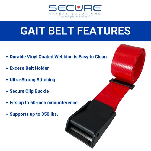 Secure EZ Clean Vinyl Gait Belt for Elderly, Easy to Clean Plastic Wipeable Transfer Belt, Walking Stand Assist Aid for Seniors, Patient Caregivers, Nurses, Physical Therapy