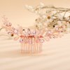 Rumtock Pink Rhinestones Beads Long Hair Comb for Wedding Brides Women Girls Handmade Hair Piece Vintage Handmade Jewelry for Banquet Prom (Pink)