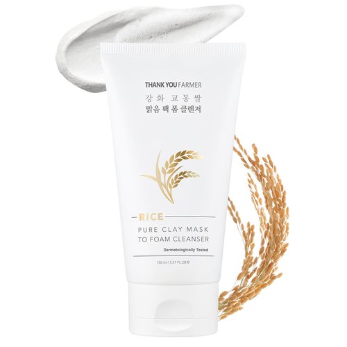 THANKYOU FARMER Rice Pure 2-IN-1 Korean Clay Mask to Foam Cleanser 5.27 fl.oz, Removes Excess Oil, Removing Dead Skin Cells, Soft Skin, Pore Purifying, Dermatologist Tested Korean Face Wash