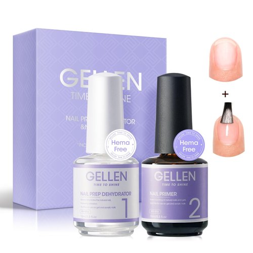 Gellen Nail Dehydrator and Primer, Hema-free & Acid-Free Nail Prep Dehydrate and Bond Primer for Long-lasting Acrylic Powder UV Gel Polish Press-on Nails Adhesion Fast Air Dry Nail Art Must Have Kit