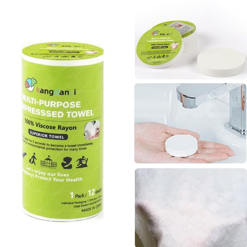 kangdanyi 12 pack Compressed Towel Tablet, Portable Face Towel Washcloth Reusable, 11.8 x 9.85 inch Wet and Dry Disposable Towel for Baby or Dog,Camping Wipes for Travel Hiking Home Beauty