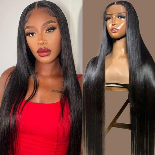 CRCCRC 18 Inch Lace Front Wigs Human Hair 13x6 Straight Human Hair Lace Front Wigs Pre Plucked Glueless Wig HD Transparent Human Hair Wigs for Black Wome 200 Density Natural Color