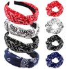 TOBATOBA 8 Pack Vintage Boho Paisley Bandanas for Women - Wide Knotted Turban Headbands with Elastic Top Knot, No Slip (4set black red blue white)
