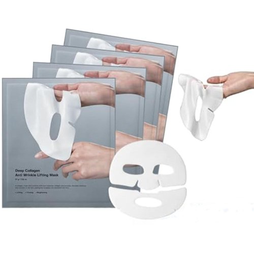 poiqeu 4Packs Rosemine Deep Collagen Anti-Wrinkle Lifting Overnight Mask Facial sheet masks with low molecular weight collagen for lifting, firming, and moisturizing