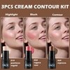 QIUFSSE Highlighter Stick Cream Blush Stick Bronzer Contour Stick Makeup,3 PCS Cream Contour Kit with Contour Brush,Long Lasting & Professional Highlighters Makeup Stick for Beginner-Set B