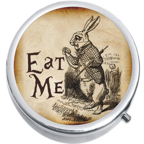 Eat Me Rabbit Wonderland Medicine Vitamin Pill Box - portable pillbox case fits in purse or pocket